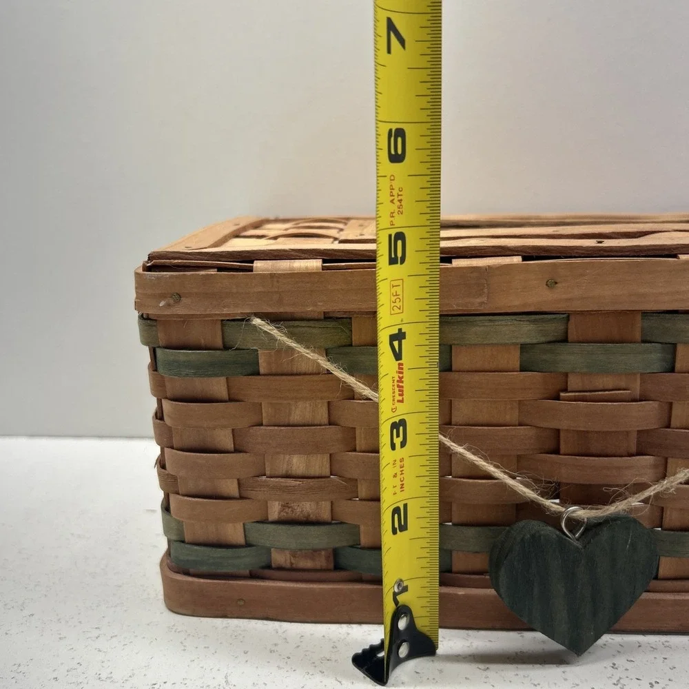 Longaberger Style‎ - Woven Wood Tissue Box Cover Heart Charm Basket Decor
